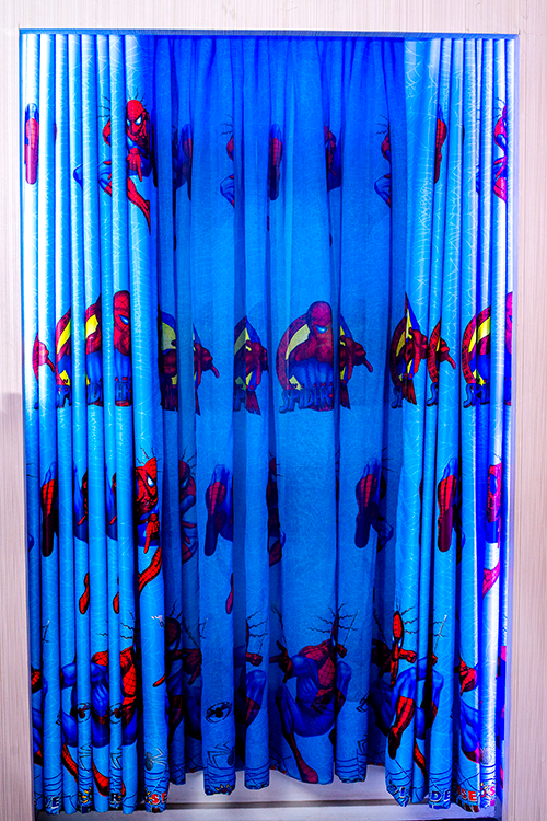 Spiderman Cityscape Blue Curtain