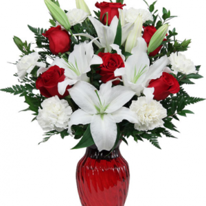 JC 001 White & red fancy vase, with flowers